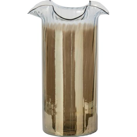 Vase cylindrique en verre fumé ondulé - rouille et transparent fumé (1/3)