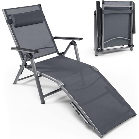 COSTWAY Lettino a Sdraio in Alluminio per Esterno, Chaise Longue da Esterno Regolabile con Schienale a 6 Posizioni, Ideale per Piscina, Spiaggia e Patio, Nero (1/5)