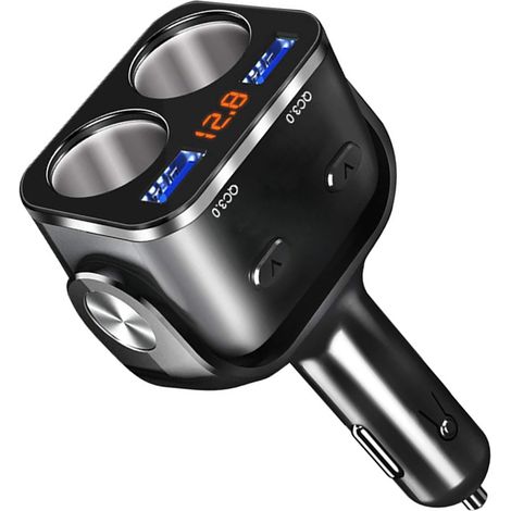 Chargeur USB Voiture - Double Port - Affichage Tension Automobile - Tête Pivotante 180° - Diviseur Embout Allume-Cigare 2 Prises - 1 Pièce (1/5)
