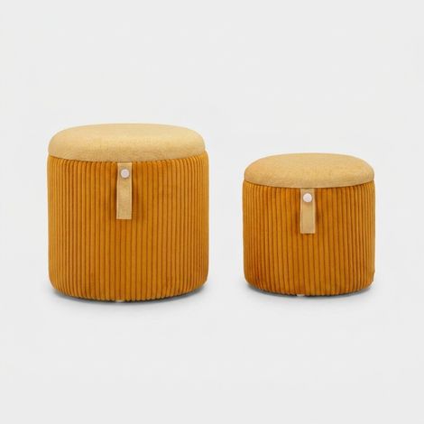 Atmosphera Luxe zeitgenössisches Set aus 2 Poufs in Senfgelb (1/5)