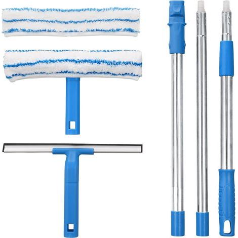 Mitclear Fensterabzieher mit Teleskopstiel (146 cm), Fensterreiniger mit Silikonabzieher und Mikrofaserbürste, professionelles Fensterreinigungsset für Fenster/Autos (1/5)