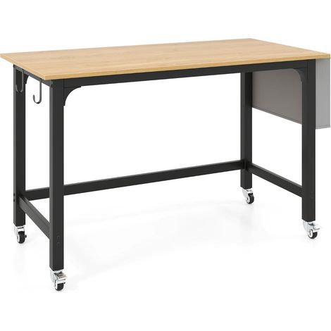 bureau roulant 120 x 60 x 76 cm avec structure en acier au carbone et 4 roulettes pivotantes design naturel noir