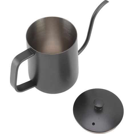 Kaffeekessel aus Edelstahl 304, feiner Ausguss, 600 ml, schwarze Teflonbeschichtung, für Filterkaffee, geeignet für Kaffeefilter, auch ideal als Milchkännchen, mit Deckel. (1/5)