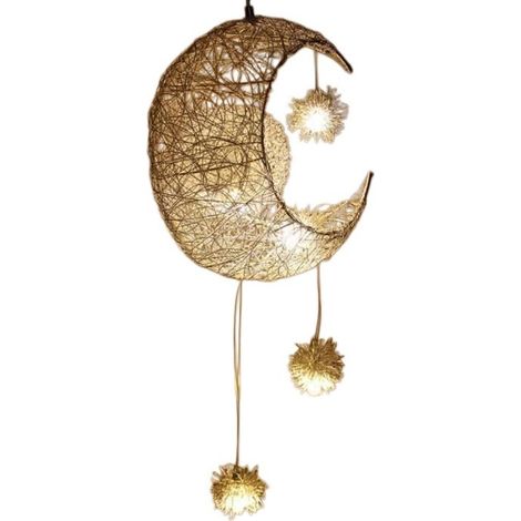 Suspension LED Lune et Étoiles, 5 ampoules, blanc chaud, plafonnier moderne pour salon ou chambre (1/4)