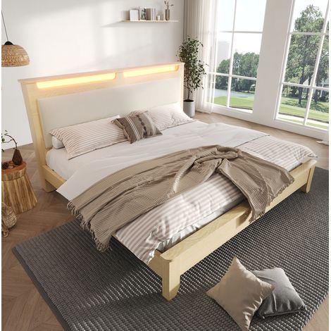 Bett Doppelbett Stauraum 160x200 Holz LED OKMYHOME (1/5)