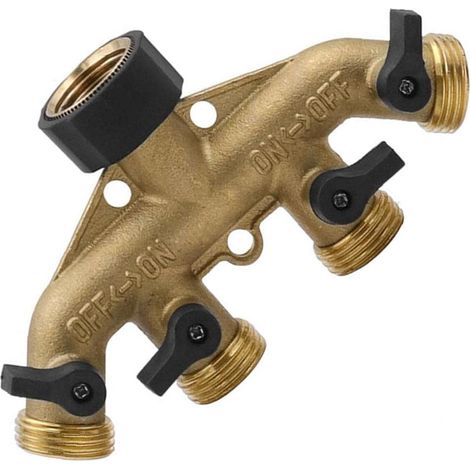 Connecteur de et d'inverseur de tuyau 4 voies en laiton massif 3 adaptateur de tuyau d'eau filetage pour l'irrigation de jardin (1/4)