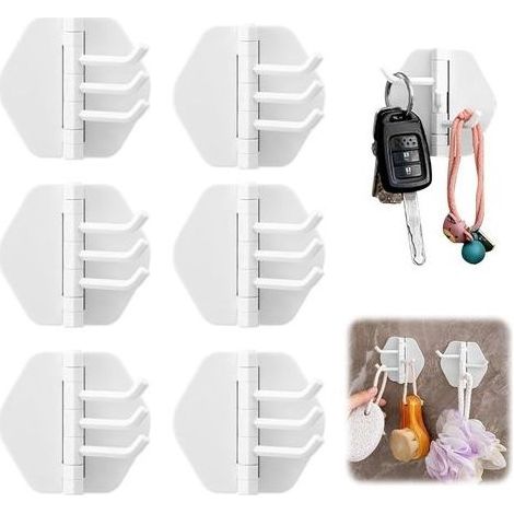 Porte Cle Mural Porte Clef Mural 6 Rangement Clef, 18 Crochets à Clés Pivotants, Rangement Clés sans Résidus D'adhésif, Convient pour Un Montage à Plat ou dans Un Angle (1/5)