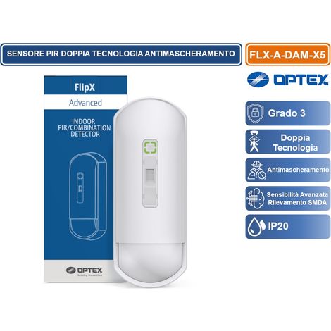 OPTEX FLX-A-DAM-X5 SENSORE RILEVATORE CABLATO DOPPIA TECNOLOGIA GRADO 3 ANTIMASCHERAMENTO LENTE RUOTABILE 15/24M DA INTERNO