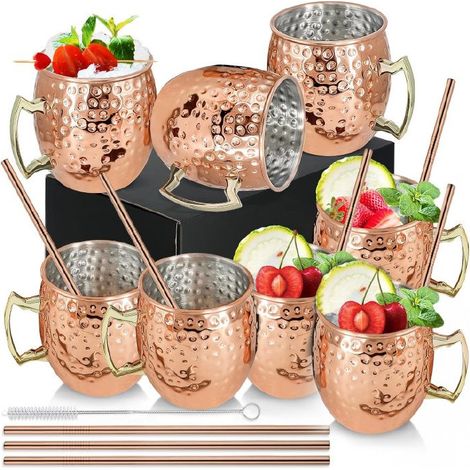 Lot de Verre Moscow Mule, 4 Tasses Moscou Mule avec 4 Pailles (1/4)