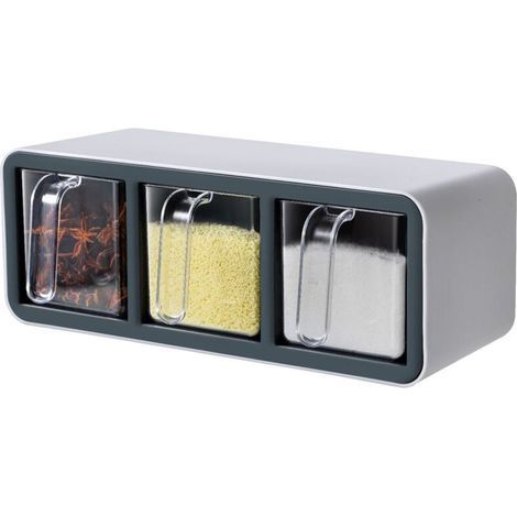 Récipient à sel avec couvercle et cuillère, support d'assaisonnement transparent, pots à épices, boîte d'assaisonnement 3 pièces (1/5)