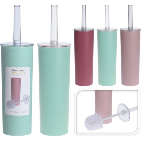 Scopa per WC con contenitore, in plastica, vari colori, 9x39 cm, 1 pz.
