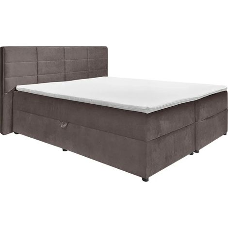 Lit boxspring 160x200 velours taupe 2 rangements - BRANDON (1/5)