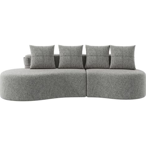 Canapé en tissu de lin avec 4 coussins, rembourrage en mousse haute densité + ressorts, porte-gobelet et poche latérale – design unique, confortable et respirant, idéal pour le salon, la chambre d'ami