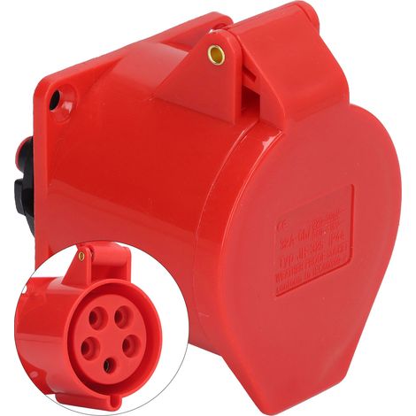 Lot de 2 prises industrielles étanches IP44 encastrées 5 broches 32A, 220-380V/240-415V, modèle Recessed 325, usage extérieur et intérieur, robuste et sécurisé. (1/5)
