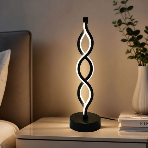 Lampe de chevet design ondulé en aluminium, éclairage LED 3 températures de couleur, sans scintillement, alimentation USB sécurisée, hauteur 34,5 cm (1/4)
