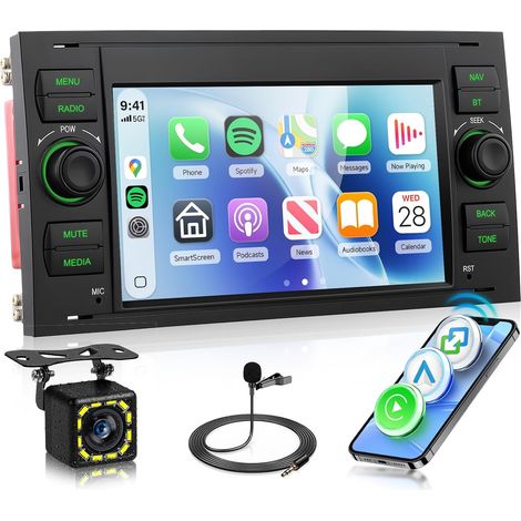 Autoradio 2 Din avec AM/FM/RDS CarPlay et Android Auto sans Fil, Bluetooth écran Tactile 7 Pouces, et Caméra Recul (1/5)