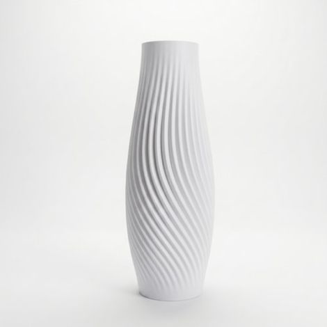 Vaso decorativo bianco e sottile per fiori, dal design moderno.