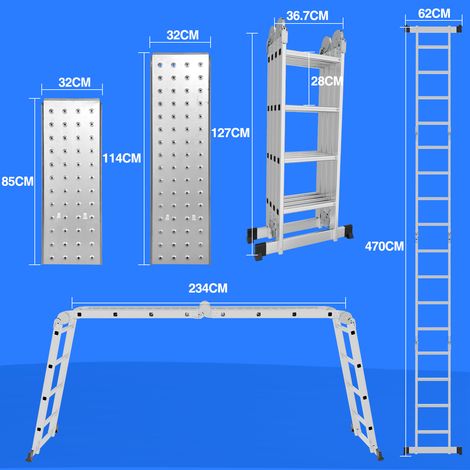 Randaco Mehrzweckleiter Multifunktionsleiter Klappleiter 4x4 582cm Teleskopleiter A-Rahmenleiter Anlegeleiter Stehleiter Haushaltsleiter Aluleiter