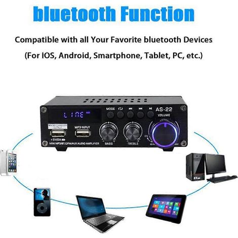 AS22 HiFi Digitalverstärker 30Wx2 2.0-Kanal Bluetooth EU-Stecker (1/5)