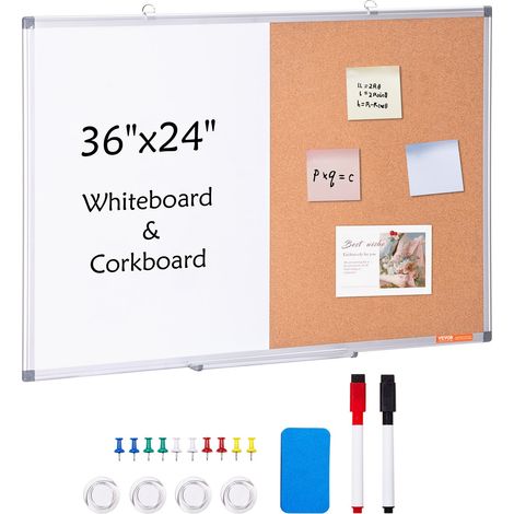 Combo Tableau Blanc et Tableau en Liège 90x60 cm, Tableau d'Affichage Magnétique Effaçable à Sec, avec Cadre en Aluminium, Montage Mural, pour Épingler Mémo Notes Photos Bureau Maison École (1/5)