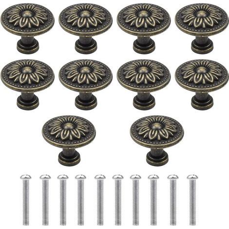 Lot de 10 poignées de tiroir vintage en bronze, boutons ronds de 32 mm, poignées de meubles, poignées de porte en laiton, poignées de placard pour armoire, cuisine, chambre d'enfant