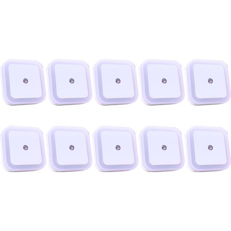 Lot de 10 lampes LED à détection automatique, éclairage nocturne blanc haute luminosité pour chambre, prise murale. (1/5)