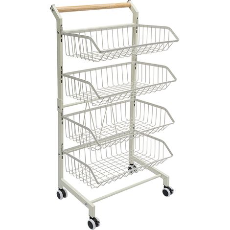 Étagère à légumes, panier de cuisine, 4 étages, amovible, panier à fruits, légumes, rangement avec roulettes verrouillables, chariot de rangement pour salle de bain, cuisine, bureau, blanc (1/5)