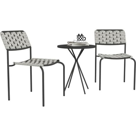 Polyrattan Gartenmöbel Set, Outdoor Lounge Balkonmöbel für 2 Personen, 3-teilig Sitzgruppe mit 2 Stapelbare Stühle, Tisch, wetterfest Gartenlounge für Garten, Terrasse Balkon, Grau