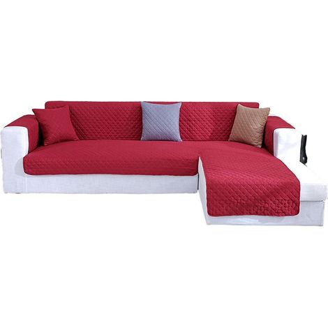 Housse De Canapé En L - Imperméable Et Anti-Pattes - Pour Canapé D'Angle Modulaire - 53 x 190 cm - Rouge Bordeaux (1/5)