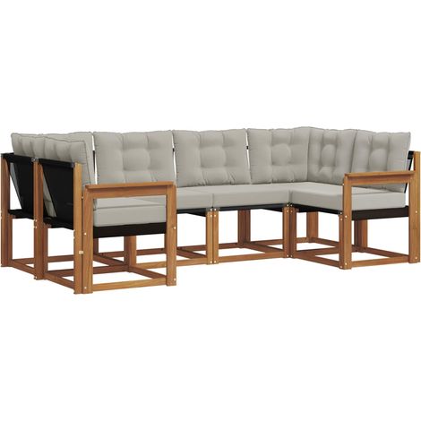 Outdoor Sofa Set with Cushion 6 pcs Natural and Light Grey vidaXL