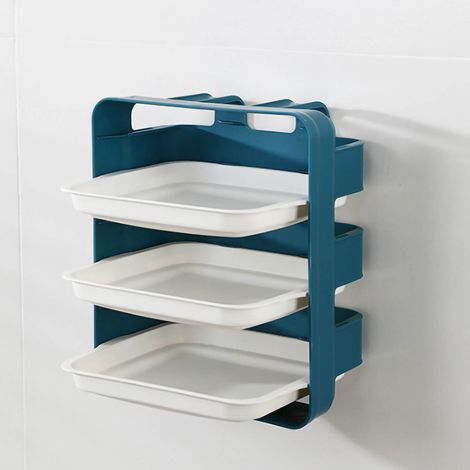 Plateau de préparation alimentaire à plusieurs niveaux, plateau ménager, ensemble mural multifonctionnel pour fondue chinoise, assiettes à légumes bleues à trois niveaux (1/5)