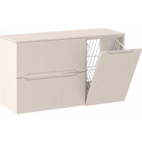 Meuble sous vasque suspendu avec panier à linge et plan L.100 cm cachemire mat façade rainurée NOVO Furnidea (1/5)