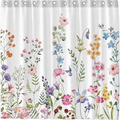 Cortina de ducha con diseño de flores y plantas en acuarela, incluye ganchos, ideal para decorar el baño y la bañera. Fácil de cuidar, lavable a máquina y confeccionada en tela de poliéster. (1/4)