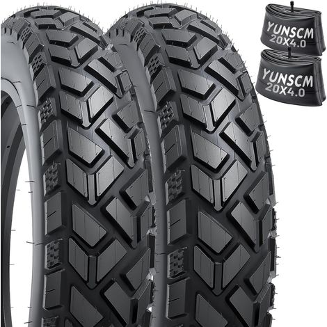 2-PCS 20 Pouces Fat E-Vélo pneus 20x4.0/102-406 and 2-PCS Vélo Chambre à air 20x4.0 Scharder Valve Compatible with 20x4.0 E-Vélo All-Terrain Directional Tread Bike pneus and Chambre à air (1/5)