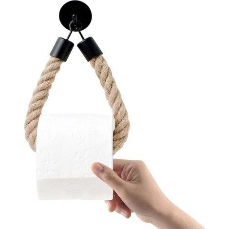 Porte-papier toilette en corde. Fixation murale pour salle de bain et cuisine. (1/4)