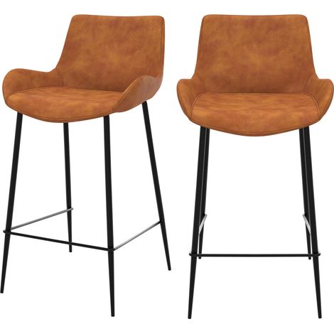 Rendez-Vous Déco – Lot de 2 chaises de bar camel 65 cm en cuir synthétique – Structure métal noir – Hauteur d'assise 65 cm – Confort enveloppant