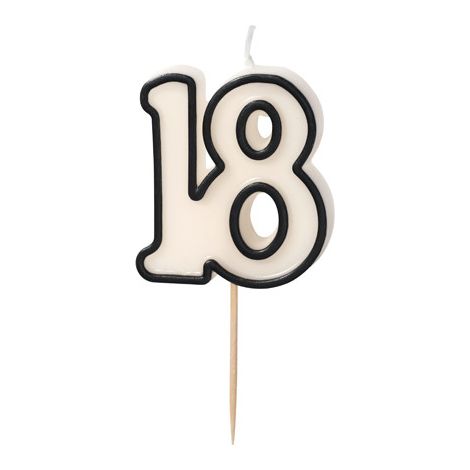 Vela de cumpleaños '18', dieciocho, blanco y negro, 5,5 cm