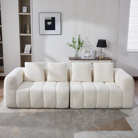 Sofá modular de 2 módulos (260x94.5x80 cm), sin montaje, asientos profundos, tejido tipo pana, beige (1/5)