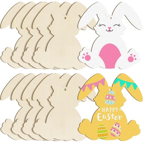 Ornement Lapin En Bois - Découpe Non Peinte Pour Décoration De Pâques - 10 Pièces - 8,9 x 8,9 cm - DIY Artisanat Maison (1/5)