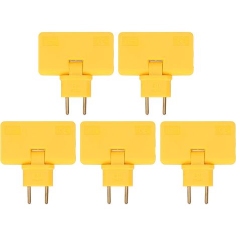EU-Steckeradapter, EU-Steckeradapter 1 auf 3, 110-250V-Konverter, 5 Stück, 180 Grad kabellose Verlängerung (Gelb) (1/5)