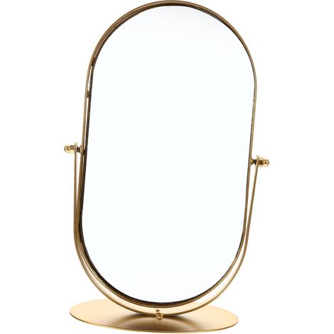 Miroir De Maquillage Vintage Métal Doré Grand Ovale Miroir De Coiffeuse Simple Face pour Bureau Usage Domestique De Table Stable (1/5)