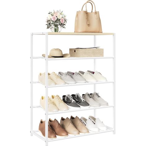WOLTU Zapatero con estructura de metal y 4 estantes, diseño minimalista, roble claro y blanco (1/5)