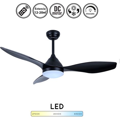 Ventilador de techo con luz silencioso DC con mando stel slim negro 120 cm invierno-verano color luz regulable (1/3)