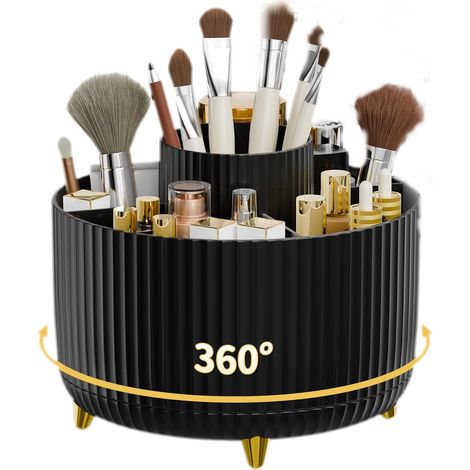 Organisateur de pinceaux de maquillage rotatif à 360° – Rangement de comptoir pour cosmétiques et soins de la peau, idéal pour la coiffeuse, le bureau et la salle de bain