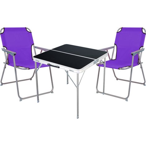 3-teiliges Campingmöbel Set schwarz 80x80x70cm Lila-MMC330883B+2xMPO2600L (1/4)