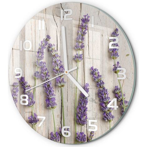 Horloge Murale Ronde Quartz Verre Trempé Design Moderne Salon Chambre Bureau Lavande sur bois fi 30 cm (1/5)