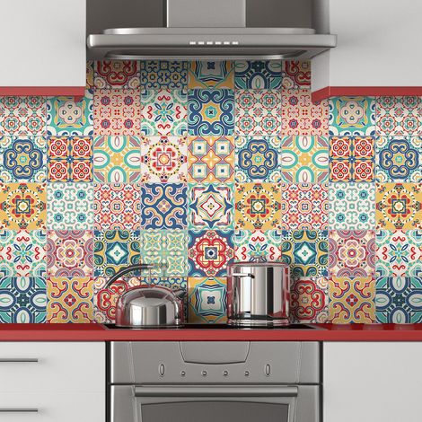 Sticker Mural Carrelage adhésif Cuisine Salle de Bain - 24 STICKERS CARRELAGES AZULEJOS CHAPARRO - 24stickers10x10cm (1/5)