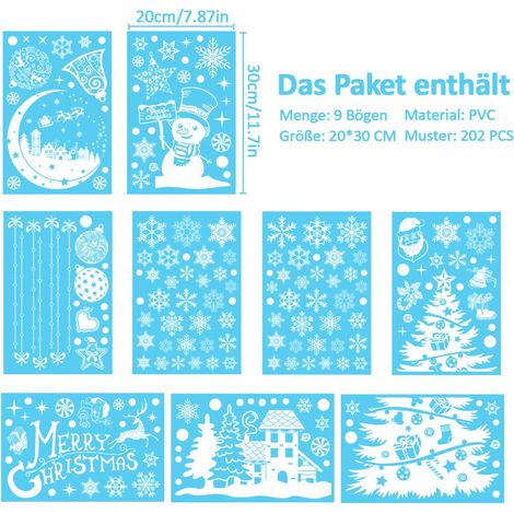 Nepfaivy Fensterbilder Weihnachten 202PCS Selbstklebend Statische Schneeflocken (1/5)