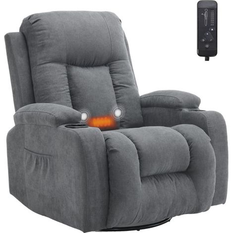 Fernsehsessel mit 360° Drehung, Massage & Heizung, Liegefunktion, Dunkelgrau (1/5)