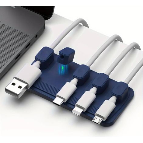 Gestion magnétique des câbles, clips de fixation, support de câble de bureau multifonctionnel, 5 clips pour câble Lightning, USB-C et micro-USB, adhère au bois, au marbre, au métal et au verre. (1/5)